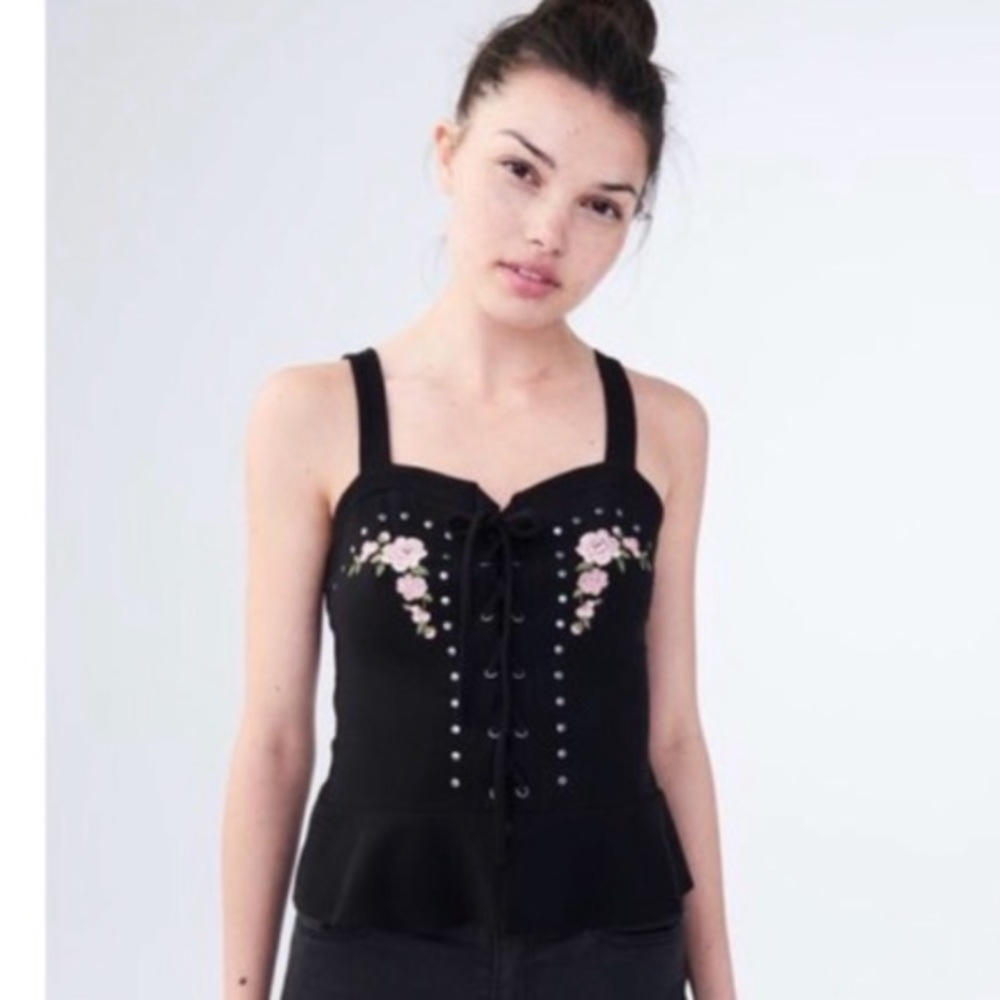 embroidered lace up top